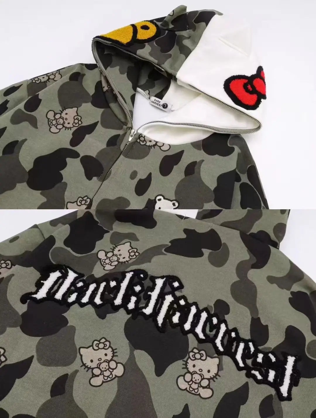 Hello Kitty Long Sleeve Sweate Cartoon Jacket Hoodie Zipper Coat Sanrio Anime Hooded Tops Fashion Trend Camouflage Jacket