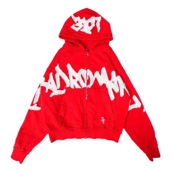 Y2K Harajuku Fashion New Letter Patch Zipper Hoodie Men Street Vintage Punk Hip Hop Popular Casual Joker Sports Hooded Sweater
