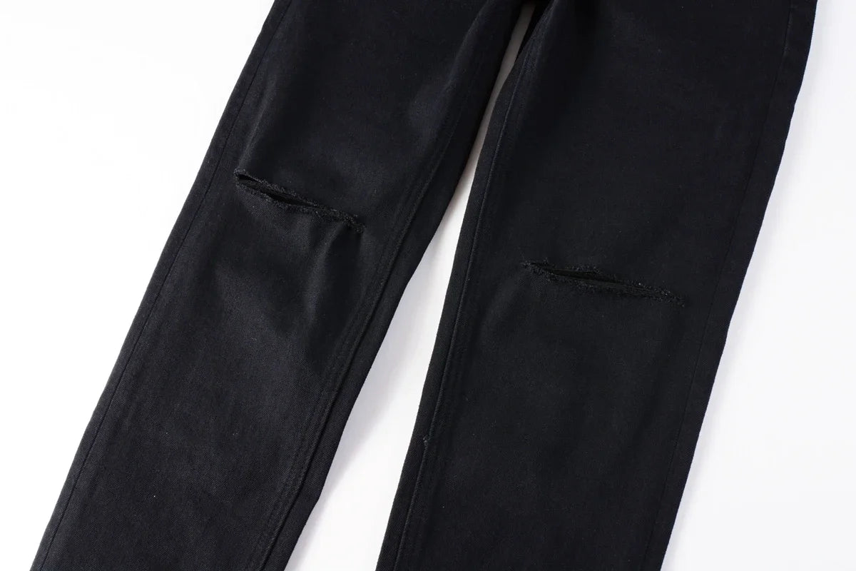 KSUBI Cross Jeans American High Street Paint Hole Trend Low Rise Skinny Denim Pants Pleated Ripped Solid Black Jeans