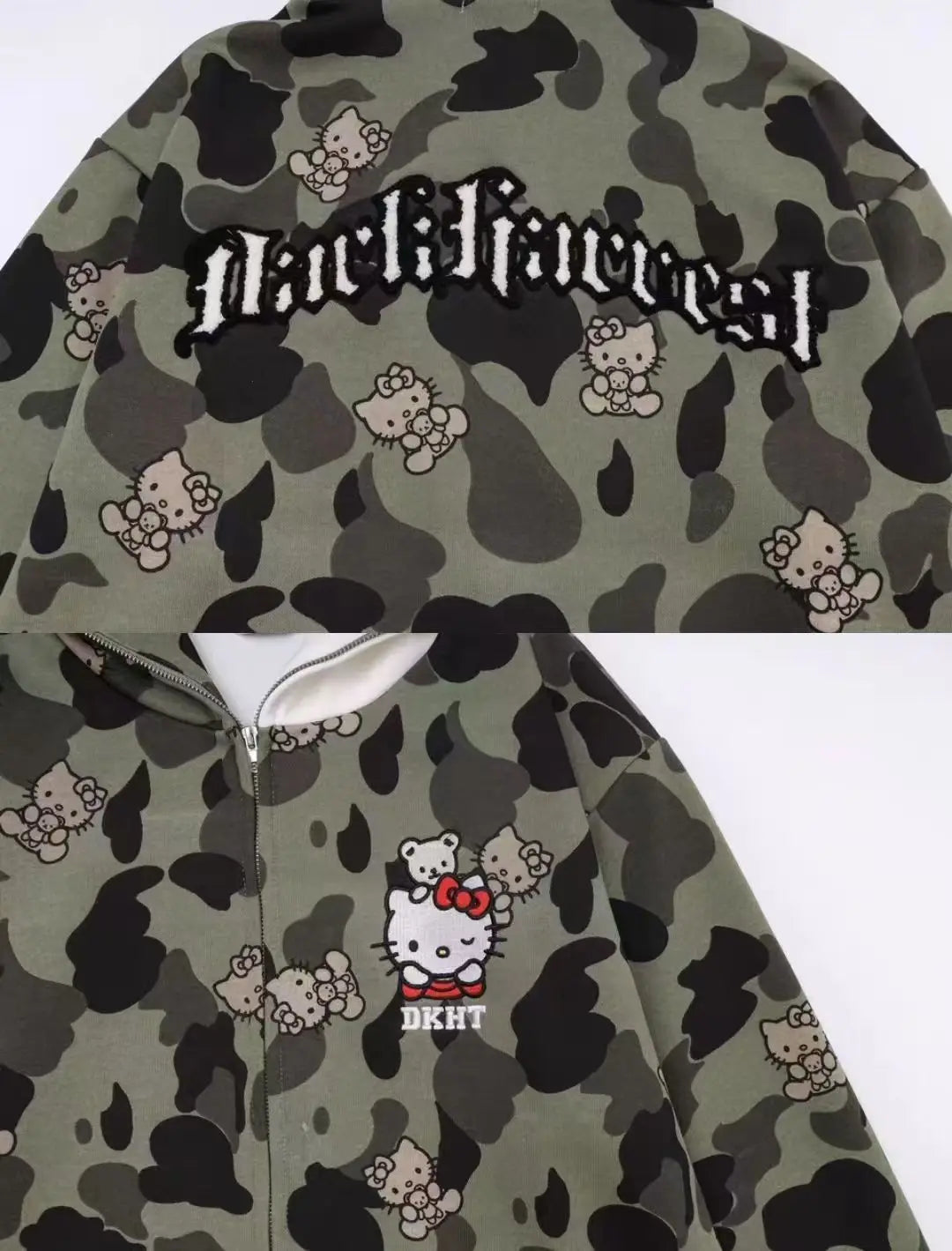 Hello Kitty Long Sleeve Sweate Cartoon Jacket Hoodie Zipper Coat Sanrio Anime Hooded Tops Fashion Trend Camouflage Jacket