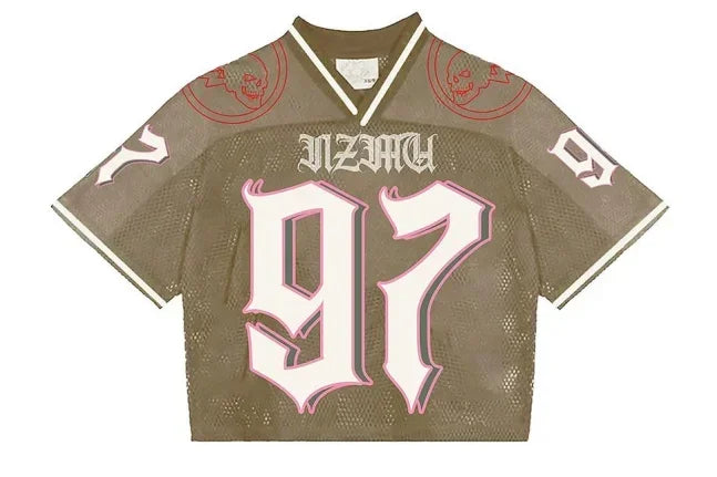 Y2K T Shirt American Fashionable breathable splicing loose football jersey Streetwear casual Breathable Unisex Short Sleeve top