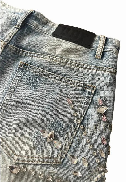 Shorts Y2K Jeans Womens Harajuku Hip Hop Gothic Rhinestone Sequin Retro Blue Baggy Denim Shorts High Waist Fashion Casual Shorts