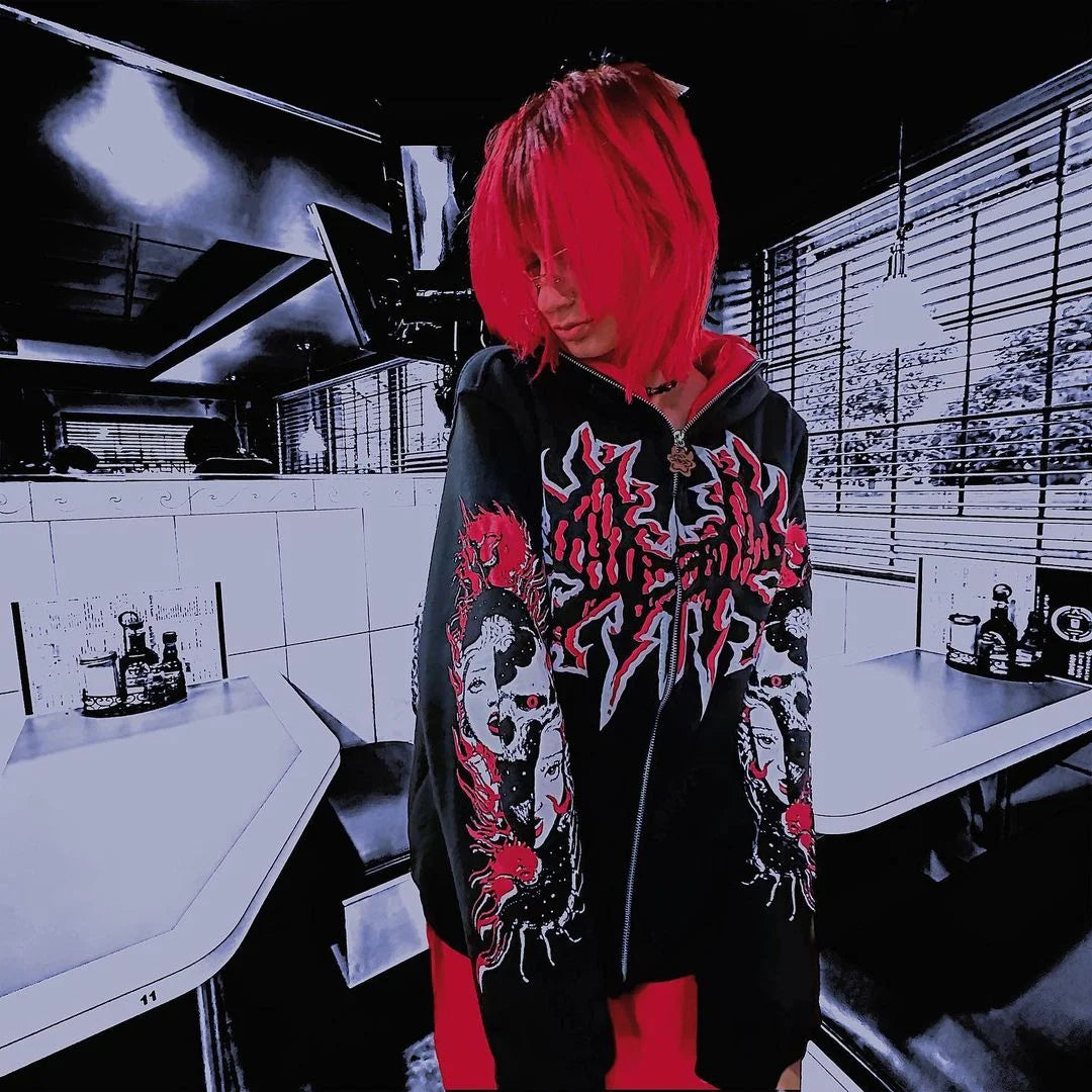 Y2K Women's Men's Hoodies Clothing Long Sleeve Pullover Zip Sweatshirt Streewear Oversize Halloween tops Hooded Shirt anime kpop