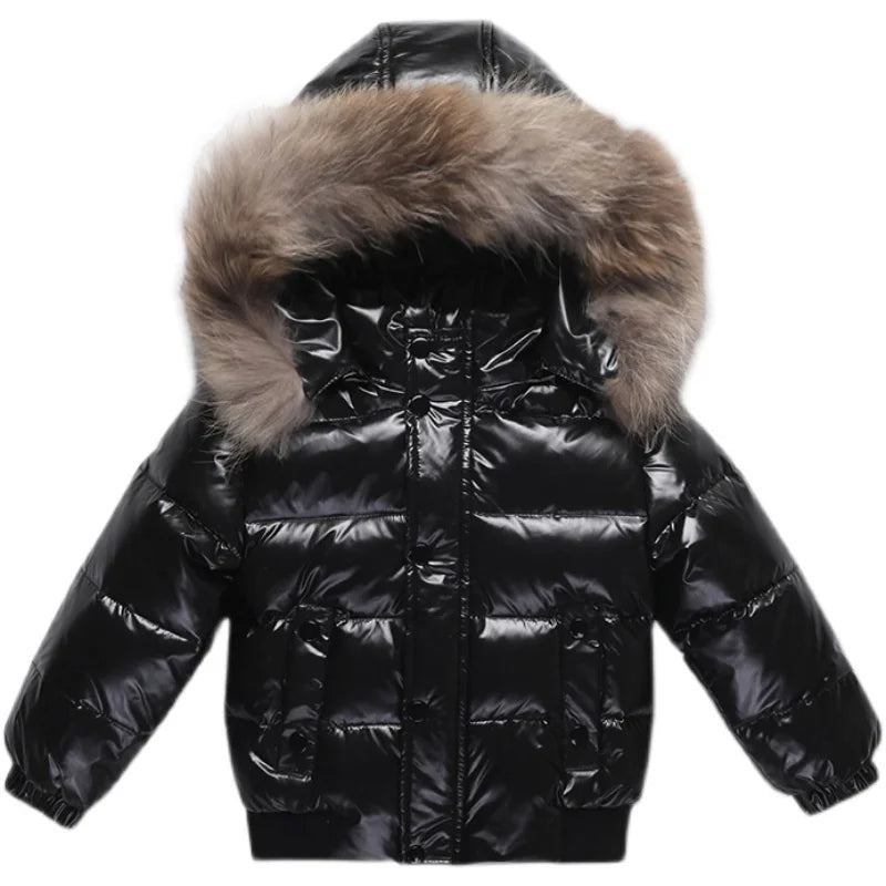 2024 Winter Baby Boys Down Jacket Real Fur Waterproof Shiny Thicken Warm 1-8 Years Boy Outerwear Coat Kids Boy Parka Outfit