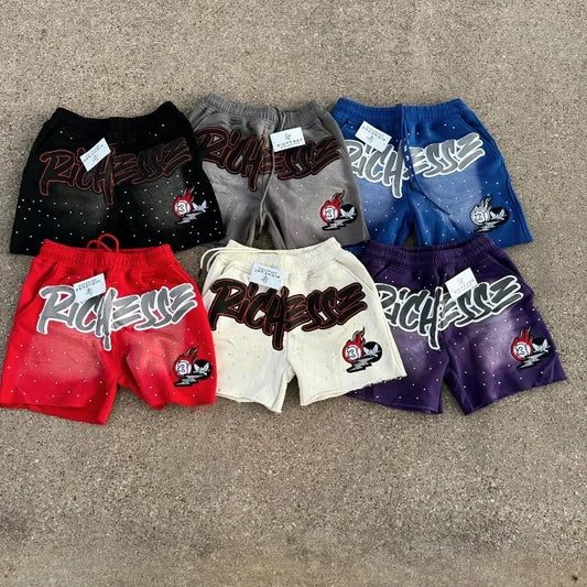 Fashion new rhinestone letter printed cotton sweatpants Y2K Harajuku  shorts hip hop basketball streetwear loose casual shorts