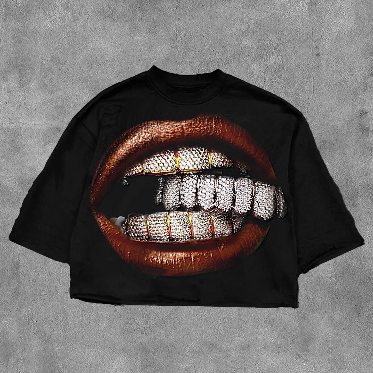 Streetwear T Shirt Y2K Gothic Hip Hop Teeth Graphic Print Oversized TShirt Men Women Punk Rock Crew Neck Cotton Short Sleeve Top