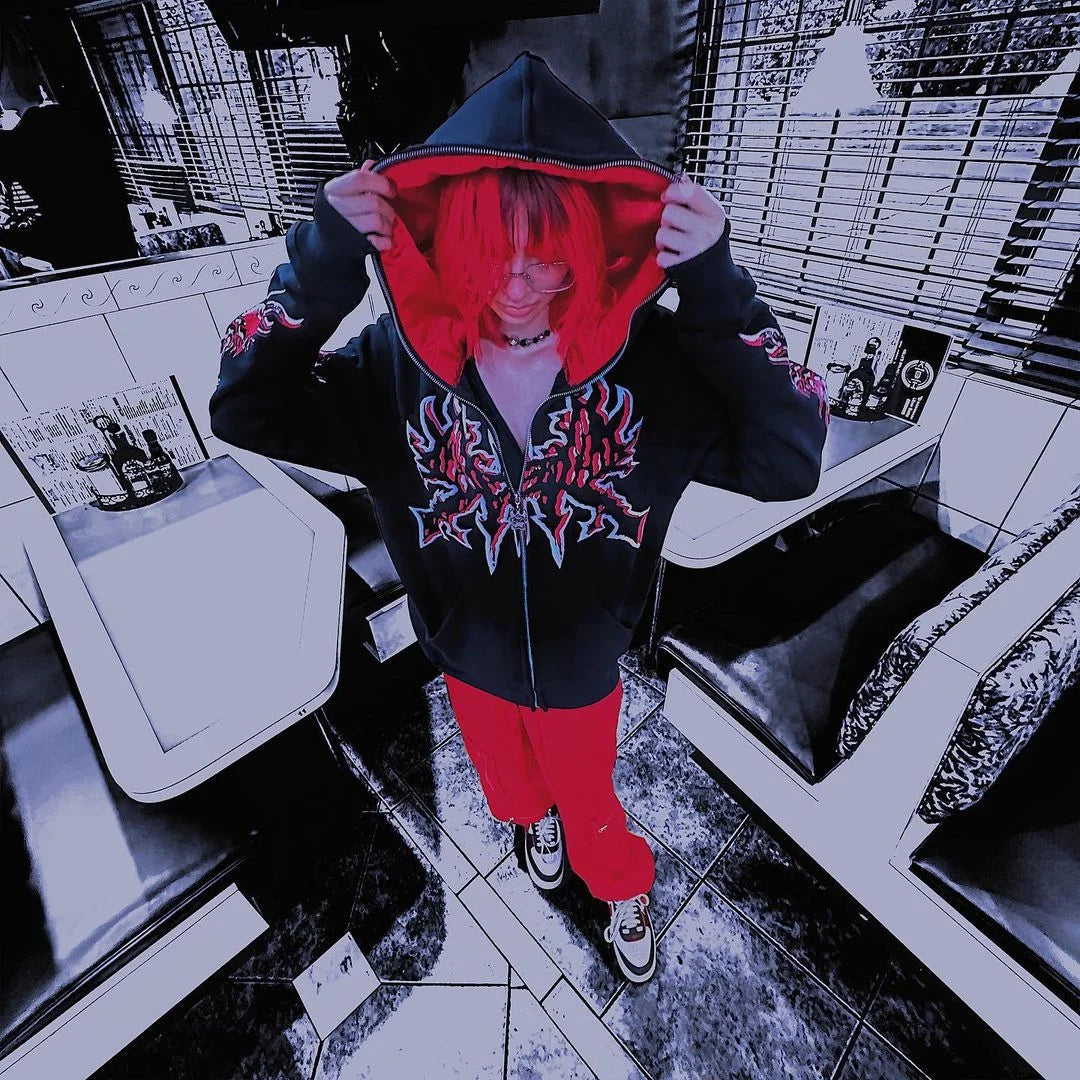 Y2K Women's Men's Hoodies Clothing Long Sleeve Pullover Zip Sweatshirt Streewear Oversize Halloween tops Hooded Shirt anime kpop