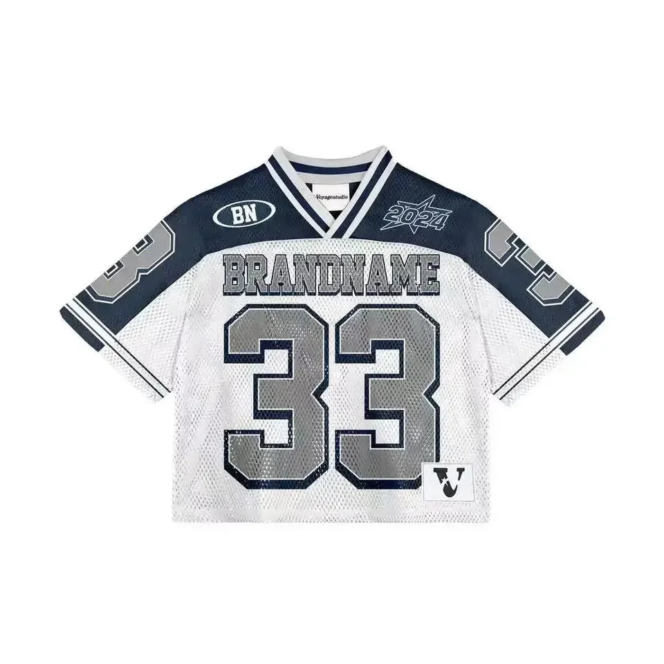 Y2K T Shirt American Fashionable breathable splicing loose football jersey Streetwear casual Breathable Unisex Short Sleeve top