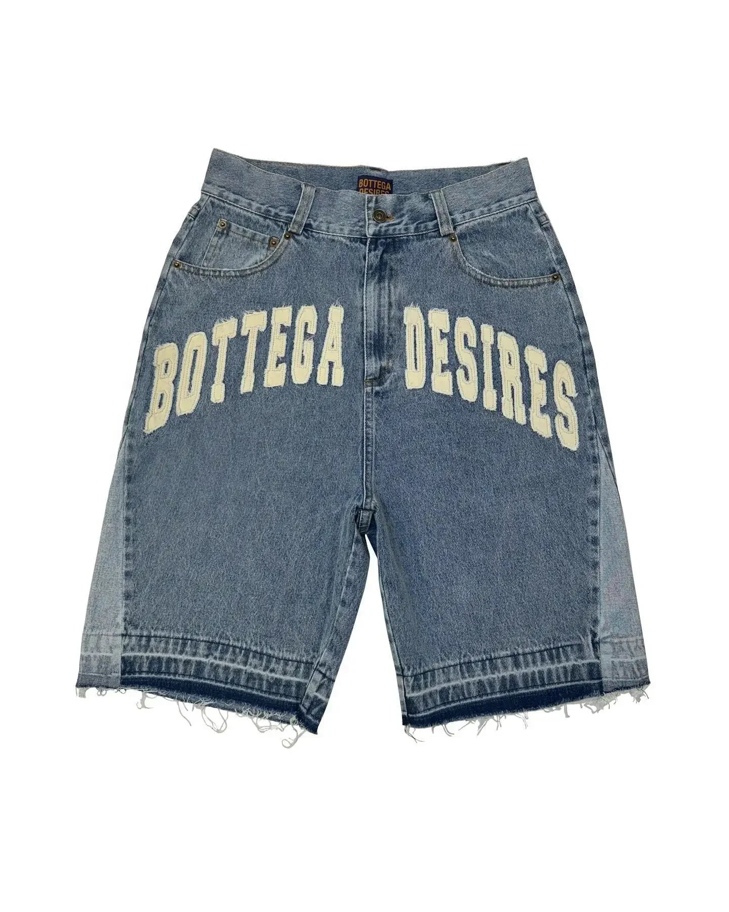 2000s Bottega Desires Pieces Skateboard Denim Shorts Letter Cartoon Patchwork Loose Jeans Wide Leg Pants Harajuku Rock Pants Men