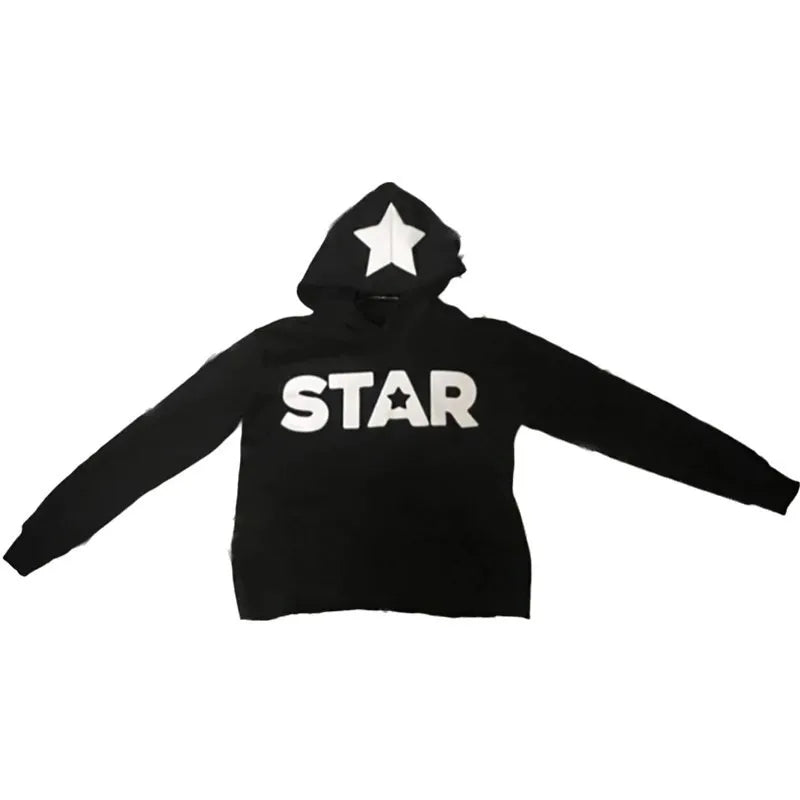 Gothic Men Star Letter Printed Hoodies Harajuku High Street Hooded Sweatshirt Y2K Streetwear Hip Hop Pullover Loose Jacket Coats