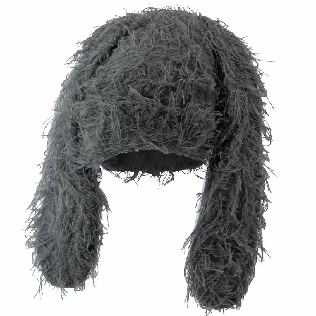 Long Rabbit Ear Beanie Unisex Hip Hop Funny Autumn Winter Fur Furry Grassy Skull Cap Men Distressed Knitted Ski Mask Hat Women