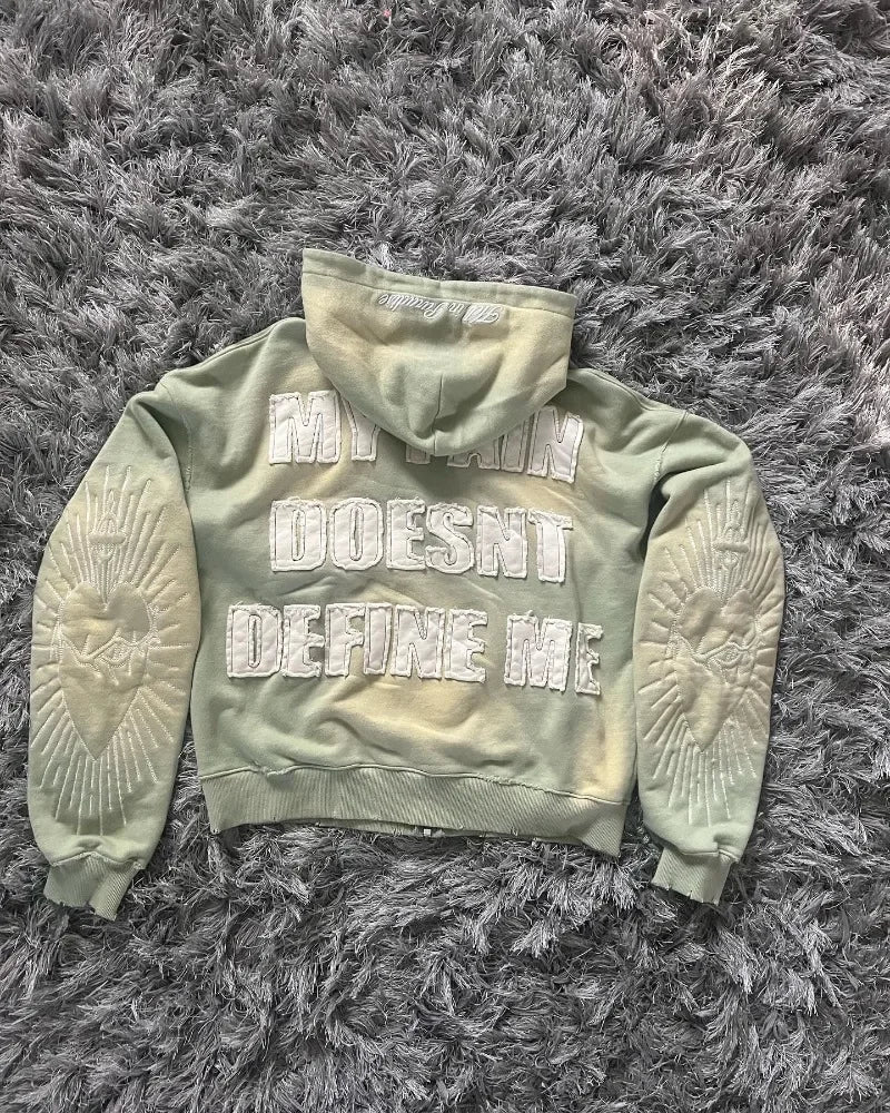 Harajuku Gothic Zipper Hoodie Y2k Letter Embroidered Spliced Sweater High Street Punk Clothing Loose Vintage Y2k Top Sweatshirt