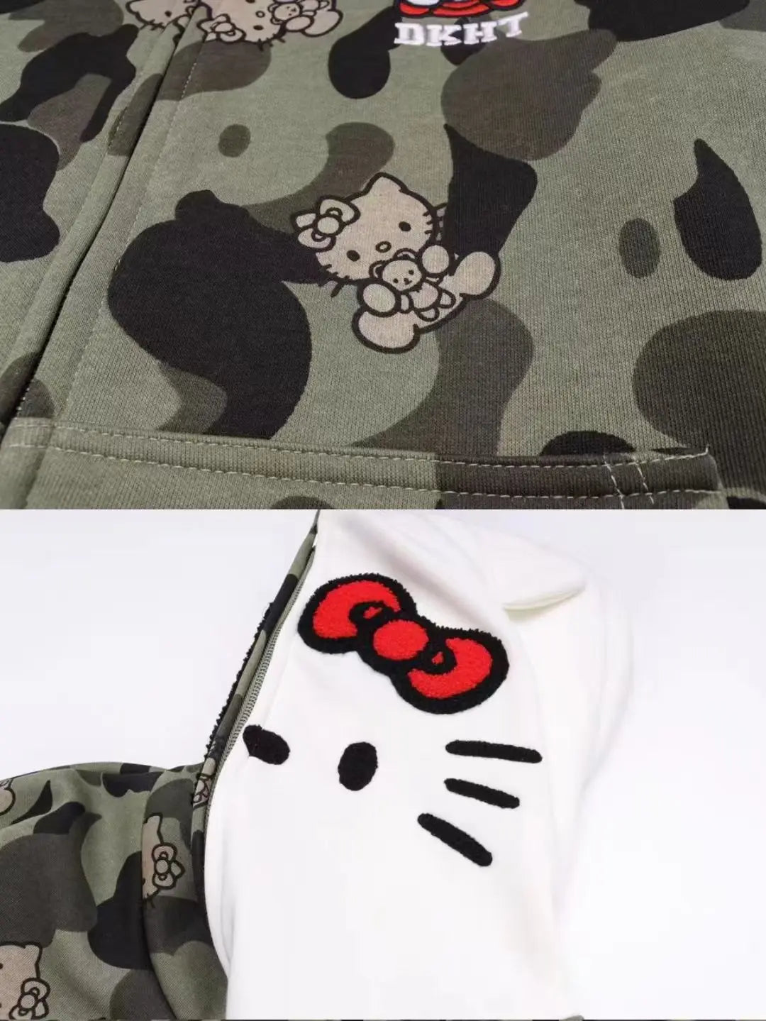 Hello Kitty Long Sleeve Sweate Cartoon Jacket Hoodie Zipper Coat Sanrio Anime Hooded Tops Fashion Trend Camouflage Jacket