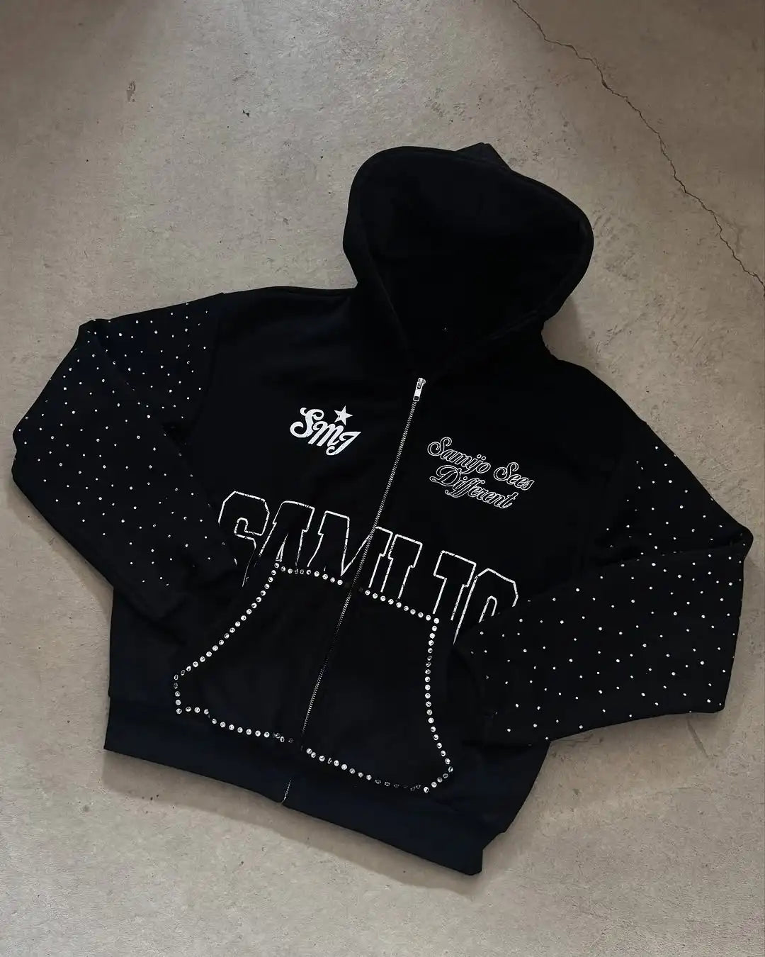New personalized monogram printed rhinestone hoodie man clothes y2k harajuku women gothic Jackets coat casual zip up hoodies