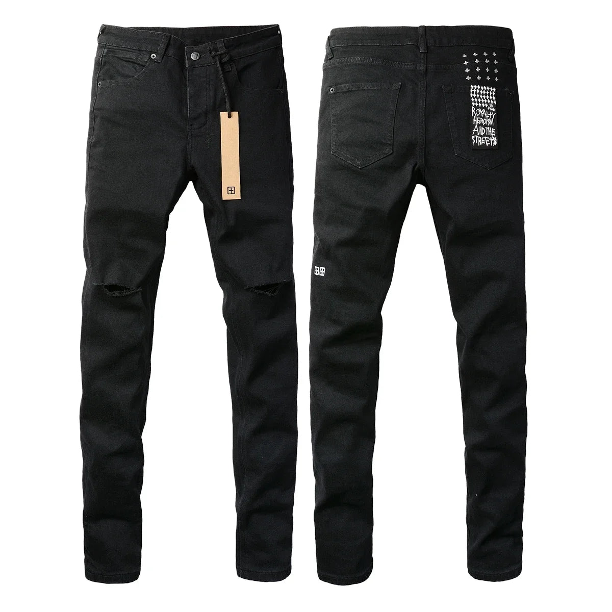 KSUBI Cross Jeans American High Street Paint Hole Trend Low Rise Skinny Denim Pants Pleated Ripped Solid Black Jeans