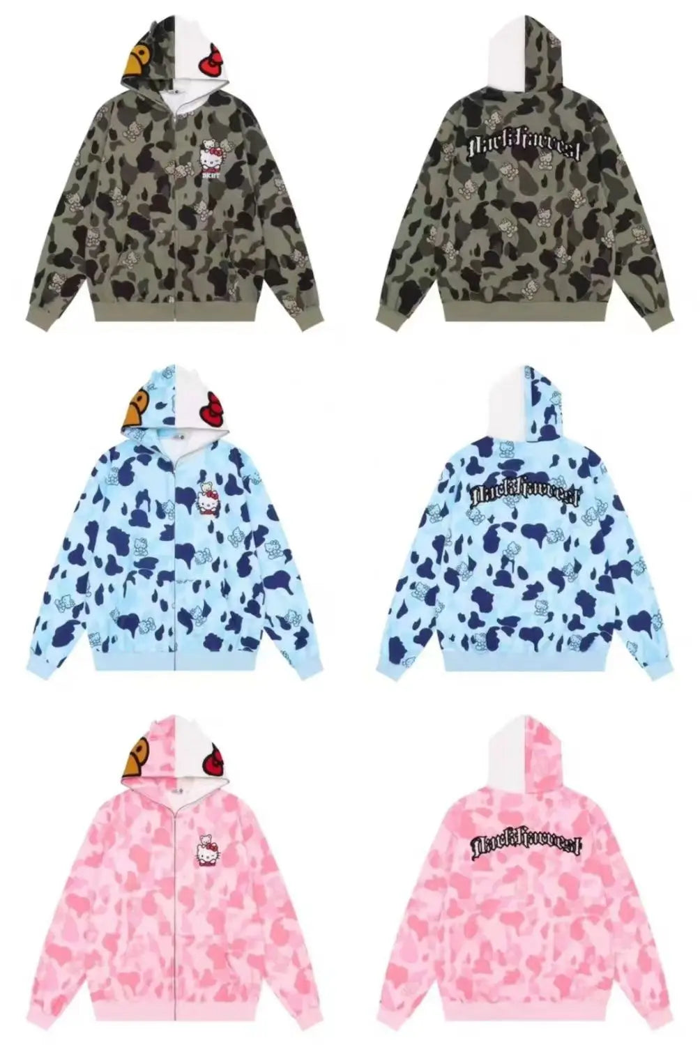 Hello Kitty Long Sleeve Sweate Cartoon Jacket Hoodie Zipper Coat Sanrio Anime Hooded Tops Fashion Trend Camouflage Jacket