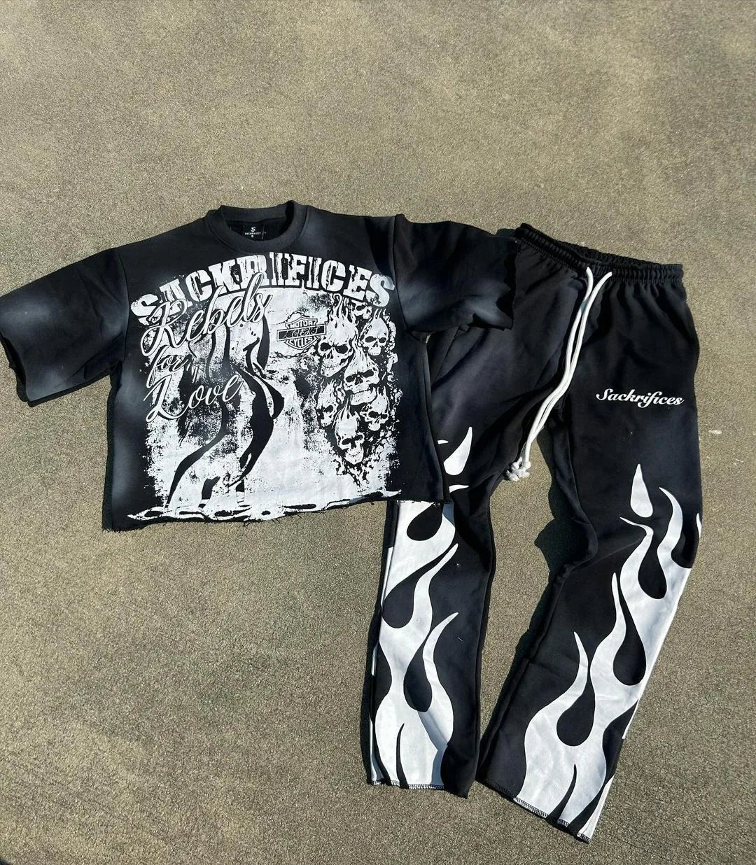 Y2k Women's Short Sleeved T-Shirt And Pants Set With Personalized Cartoon Anime Print Patterns Streetwear Vintage Punk Clothes
