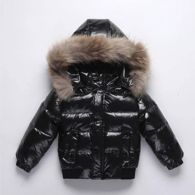 2024 Winter Baby Boys Down Jacket Real Fur Waterproof Shiny Thicken Warm 1-8 Years Boy Outerwear Coat Kids Boy Parka Outfit