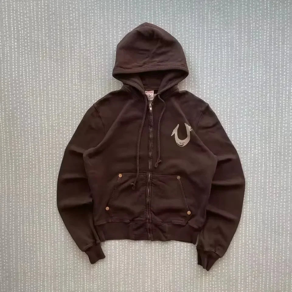 New personalized monogram printed rhinestone hoodie man clothes y2k harajuku women gothic Jackets coat casual zip up hoodies