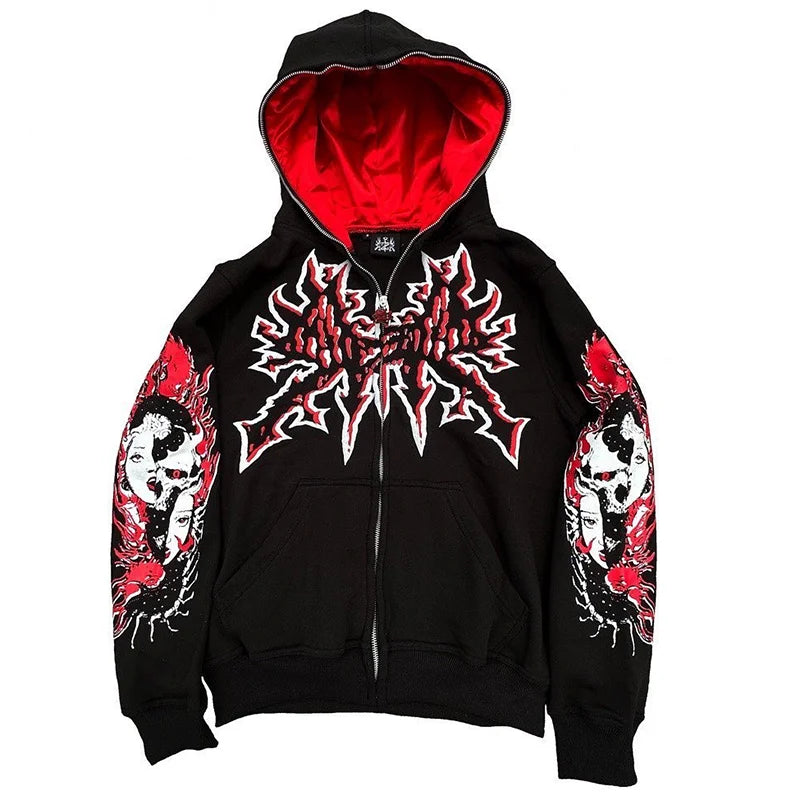 Y2K Women's Men's Hoodies Clothing Long Sleeve Pullover Zip Sweatshirt Streewear Oversize Halloween tops Hooded Shirt anime kpop