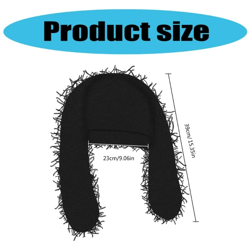 Long Rabbit Ear Beanie Unisex Hip Hop Funny Autumn Winter Fur Furry Grassy Skull Cap Men Distressed Knitted Ski Mask Hat Women