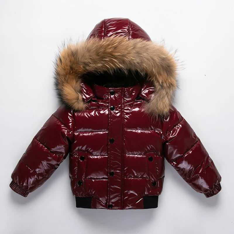 2024 Winter Baby Boys Down Jacket Real Fur Waterproof Shiny Thicken Warm 1-8 Years Boy Outerwear Coat Kids Boy Parka Outfit