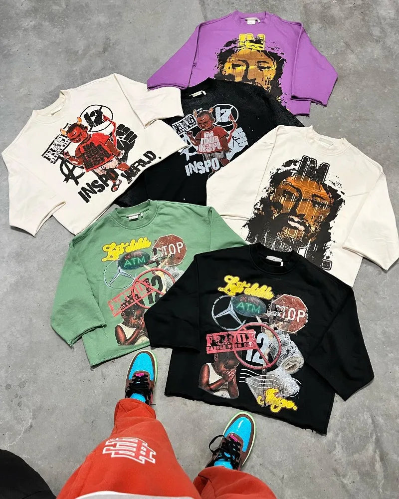 Hip Hop Harajuku Street anime printed short sleeve T-shirt Men Y2k comfortable breathable cut half sleeve top oversized shirt