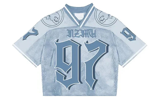 Y2K T Shirt American Fashionable breathable splicing loose football jersey Streetwear casual Breathable Unisex Short Sleeve top