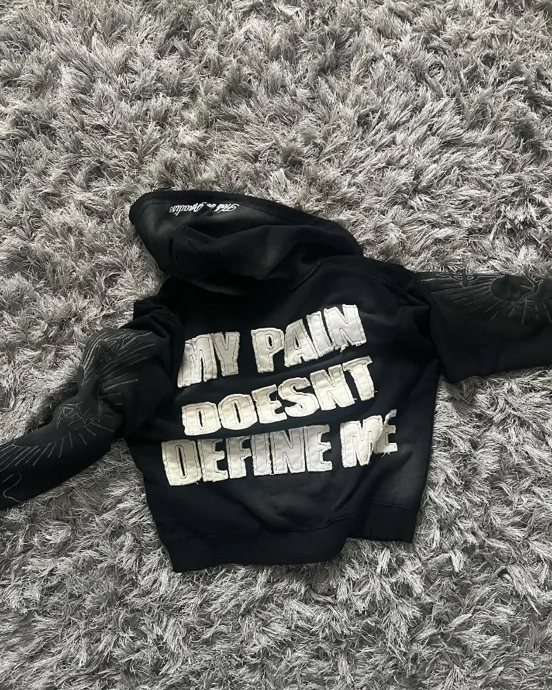 Harajuku Gothic Zipper Hoodie Y2k Letter Embroidered Spliced Sweater High Street Punk Clothing Loose Vintage Y2k Top Sweatshirt