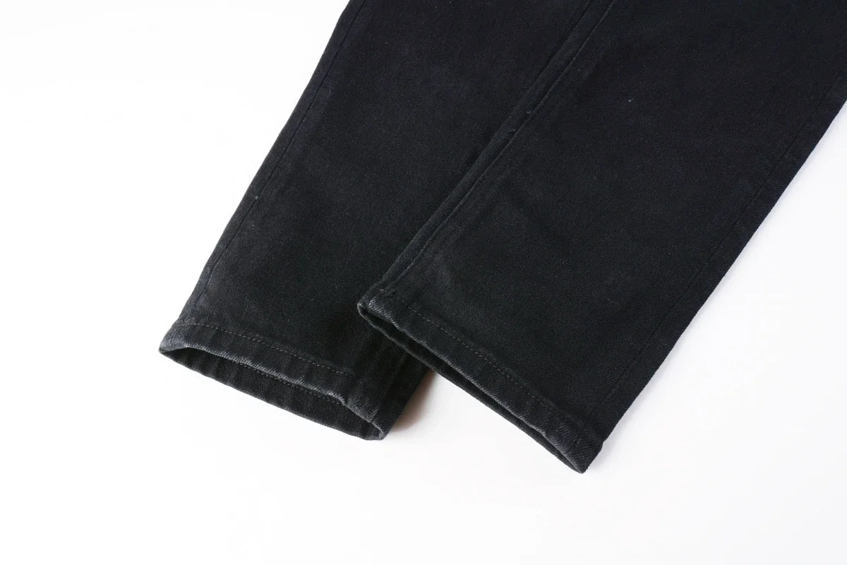 KSUBI Cross Jeans American High Street Paint Hole Trend Low Rise Skinny Denim Pants Pleated Ripped Solid Black Jeans